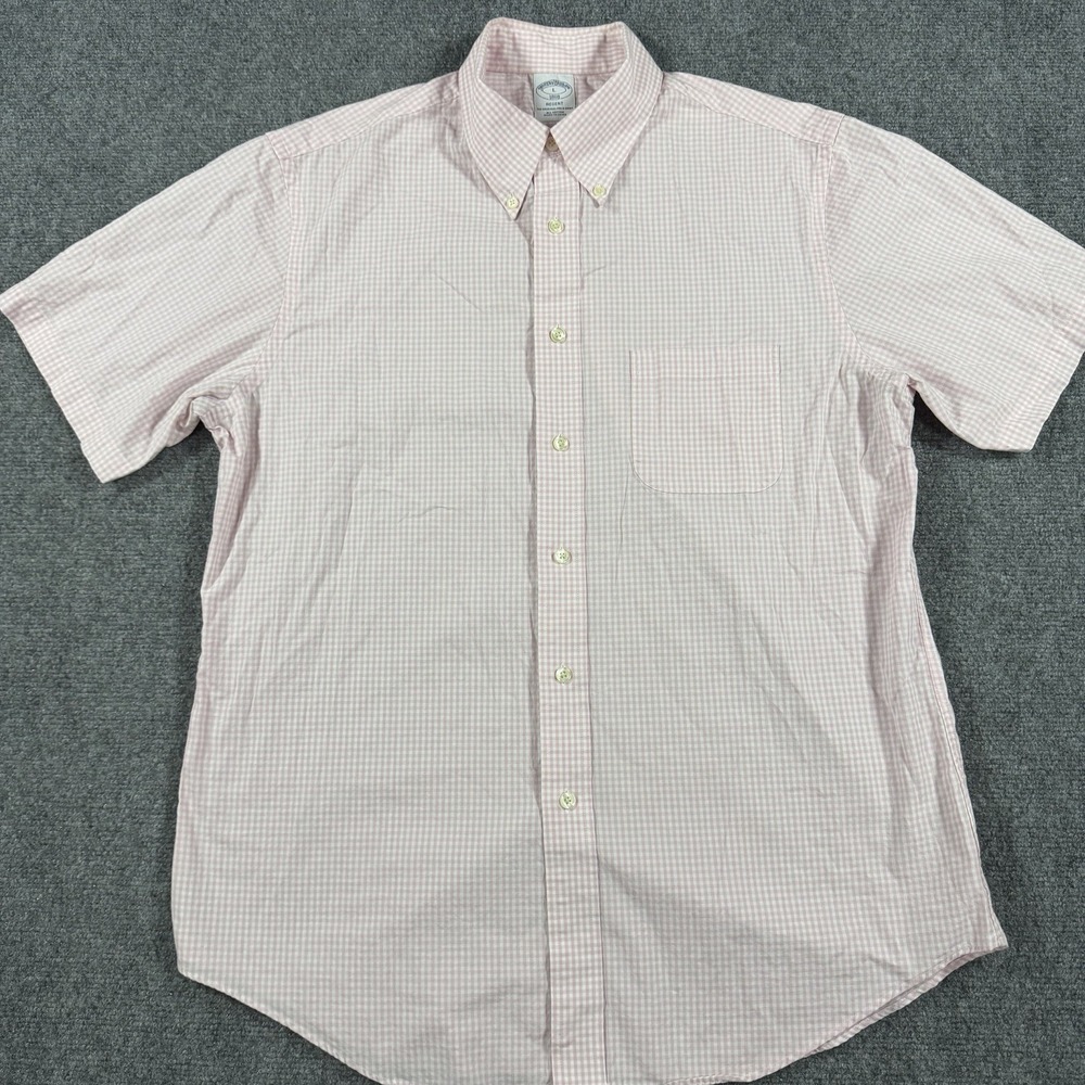 Brooks Brothers Shirt Mens Large Pink Gingham Check Short Sleeve Button Down